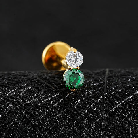 Titanium 16G Double CZ Cartilage Earring Tiny Two Stone Flat Back Labret Stud