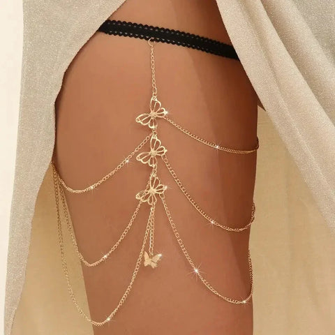 Multi Layer Butterfly Tassel Leg Chain