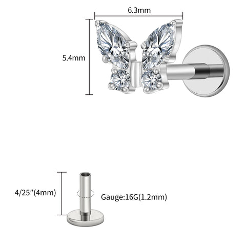 Titanium Mini Butterfly CZ Labret Tragus Cartilage Conch Forward Helix Stud