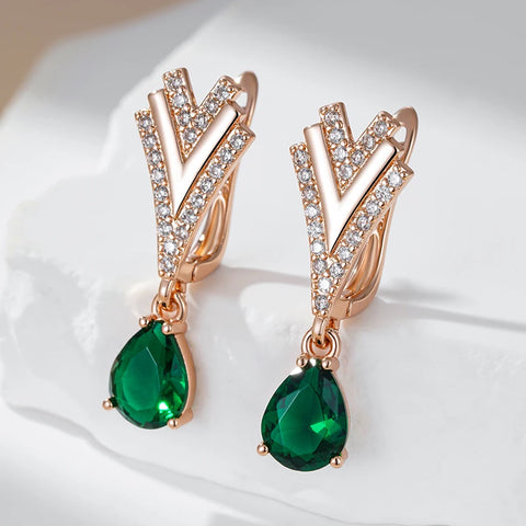Kinel Luxury Green Natural Zircon Drop Earrings For Women