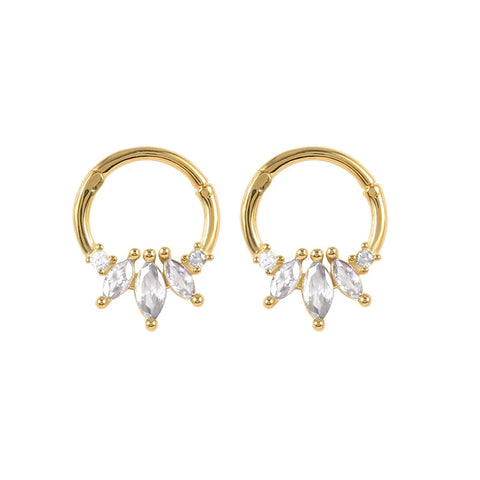 Sterling Silver Needle Multi-color Zircon Hoop Ring Luxury Crystal Piercing