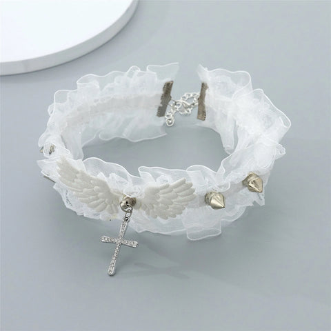 Fashion Solid Color Women Girls Necklace Wide Lace Rivets Lolita Lace Choker