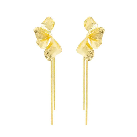Salircon Elegant Gold Color Flower Long Tassel Pendant Earrings