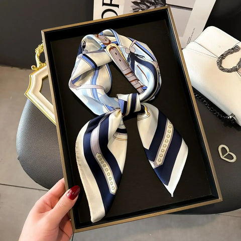 Print Silk Square Scarf Women Soft Satin Horse Hairband Neckerchief Office Hijab Headband