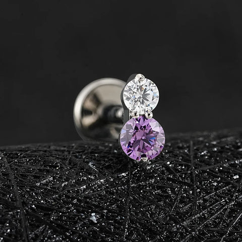 Titanium 16G Double CZ Cartilage Earring Tiny Two Stone Flat Back Labret Stud