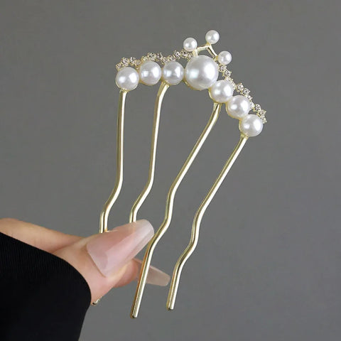 Women Elegant Style Metal Forks Vintage Pearl Hairpins