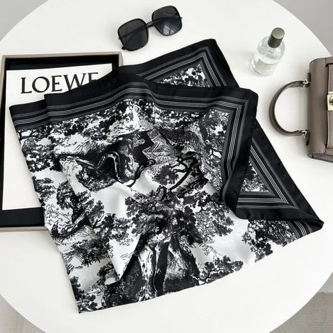 Silk Scarves Women Print Foulard Square Head Hijab