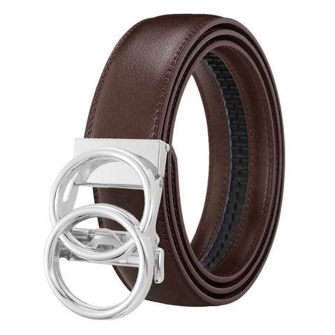Double Ring Automatic Buckle Belt Men's Leather Cowhide Fashionable and Simple Belt