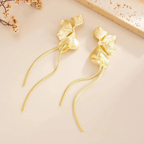 Salircon Elegant Gold Color Flower Long Tassel Pendant Earrings