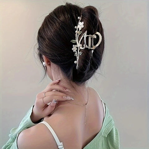 Flower branch light luxury grab clip high-end elegant headwear