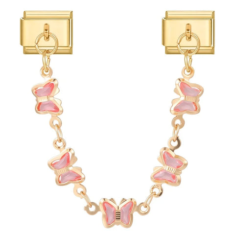 Golden Chain Heart Flowers Butterfly Charm Link