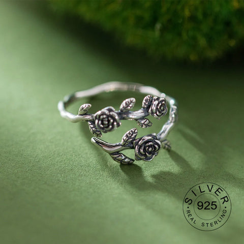 Sterling Silver Rings For Women Geometric Fine Jewelry Finger Adjustable Plant Leaf Star Zircon Ring