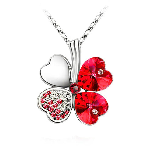 Crystal 4 Four Leaf Leaves Clover Pendant Necklaces Birthday Gift Quality Fashion Jewelry