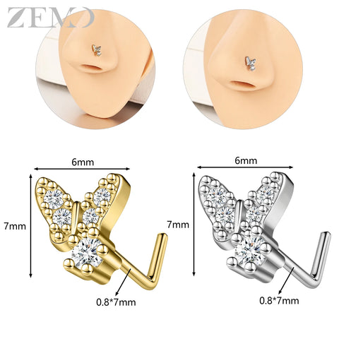 Girls Cubic Zircon Nose Studs Flower Star Heart Nostril Piercings Jewelry