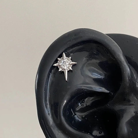 Zircon Pink Cross Ear Bone Nail 316L Stainless Steel Cochlea Piercing Jewelry