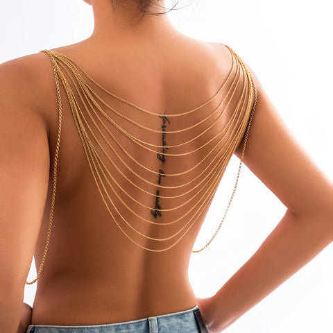 Z Punk Multilayer Metal Chain Tassel Bikini Back Body Chain