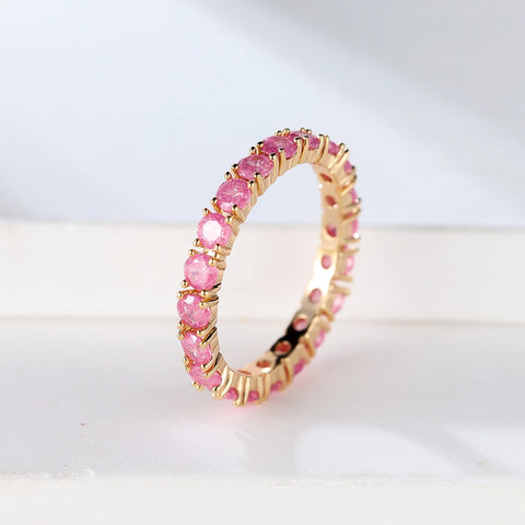 Single Row Stone Blue Green Pink Ice Flower Zircon Stacking Engagement Rings For Women