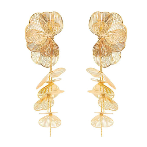 Salircon Exquisite Gold Color Ginkgo Leaf Tassel Drop Earring For Women