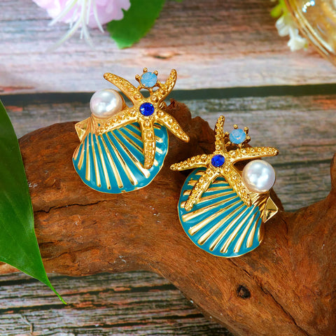 Starfish Shell Pearl Necklace for Women Summer Ocean Coral Scallop Pendant