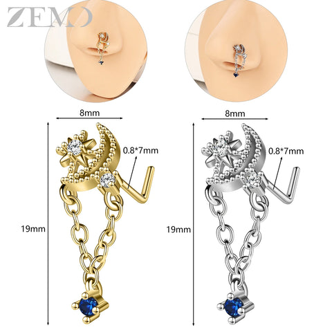 Girls Cubic Zircon Nose Studs Flower Star Heart Nostril Piercings Jewelry