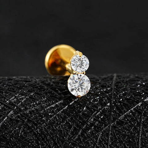 Titanium 16G Double CZ Cartilage Earring Tiny Two Stone Flat Back Labret Stud