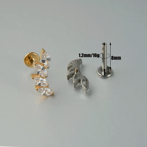 Zircon G23 Solid Titanium Cartilage Earrings Stud 16G Internally Threaded Cz Cluster Helix