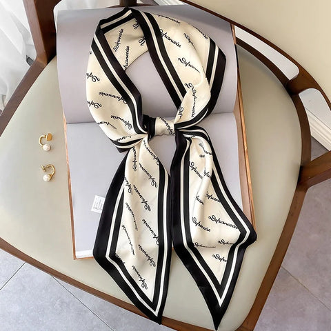 Print Silk Scarf Women Soft Satin Horse Hairband Bevel Neckerchief Office Headband