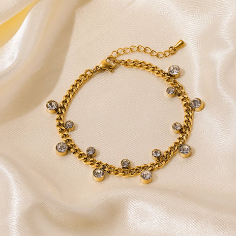 Stainless Steel Metal Gold Color Charms Bracelet For Women Texture Antiallergic Wrist Chain