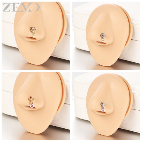 Girls Cubic Zircon Nose Studs Flower Star Heart Nostril Piercings Jewelry