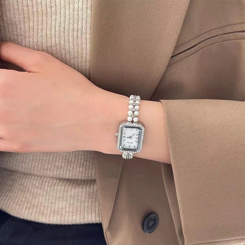 Pearl Studded Strap Women Watch Luxury Ladies Gift Bracelet Watch