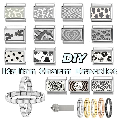 Grey Heart Cat Flower Skull Bead Italian Charm Links