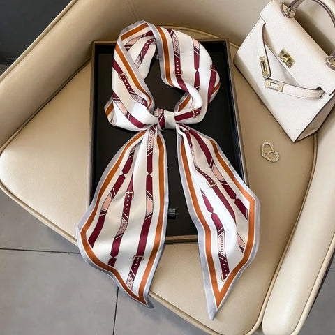 Print Silk Scarf Women Soft Satin Horse Hairband Bevel Neckerchief Office Headband