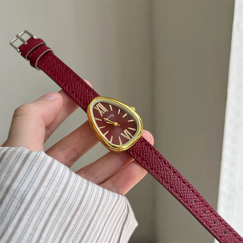 Luxury Brand Women Snake Dial Watch Ladies Fashion Red Leather Strap Quartz Wristwatch