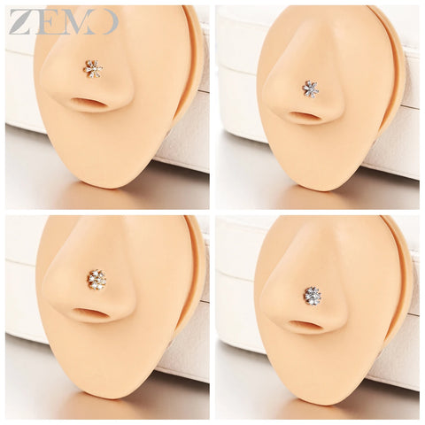 Girls Cubic Zircon Nose Studs Flower Star Heart Nostril Piercings Jewelry