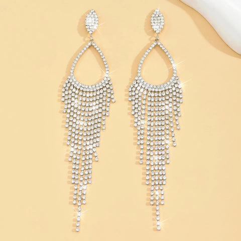 2PC women's jewelry with rhinestone tassel earrings