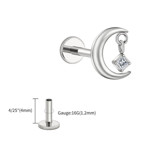 Titanium CZ Moon Cartilage Earring Tiny Crescent Moon CZ Dangle Helix