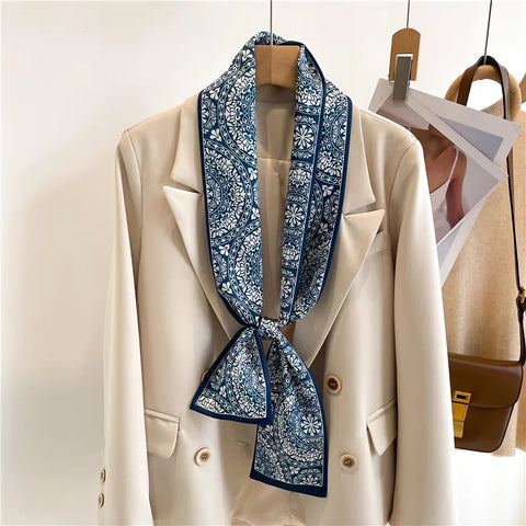 Women Fashion Luxury Long Narrow Small Silk Scarves Ladies Headband Headscarve