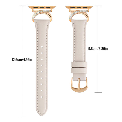 Suitable for Apple Watch 11/10/9/8/7/6/5/4 moon-shaped rhinestone leather straps