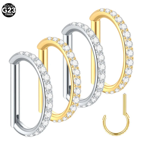 Titanium Hinged Segment Ring D-Shape with Side Crystals Septum Cartilage Helix
