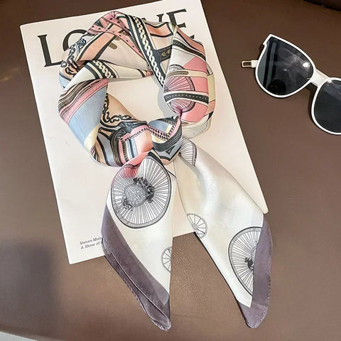Print Silk Square Scarf Women Soft Satin Horse Hairband Neckerchief Office Hijab Headband