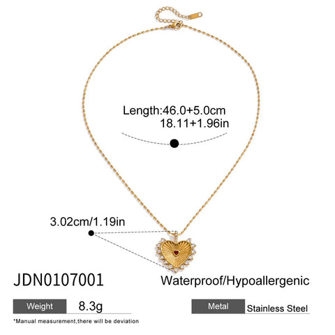 Stainless Steel Heart Pendant Necklace with Shiny Zircon for Women 18k Gold Plated