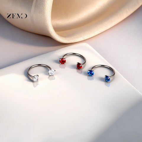 Titanium Steel Horseshoe Nose Rings Double CZ Crystal Screw Septum Rings Helix