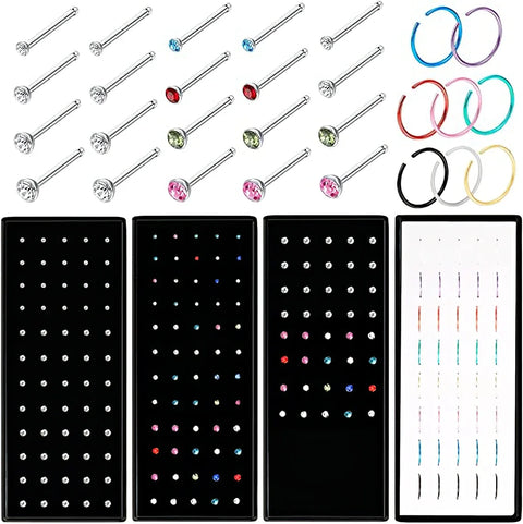 Crystal Stainless Steel Nose Stud Piercing for Women Hypoallergenic 1.8mm Nose Ring