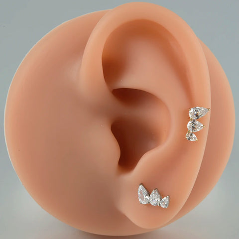 Zircon G23 Solid Titanium Cartilage Earrings Stud 16G Internally Threaded Cz Cluster Helix