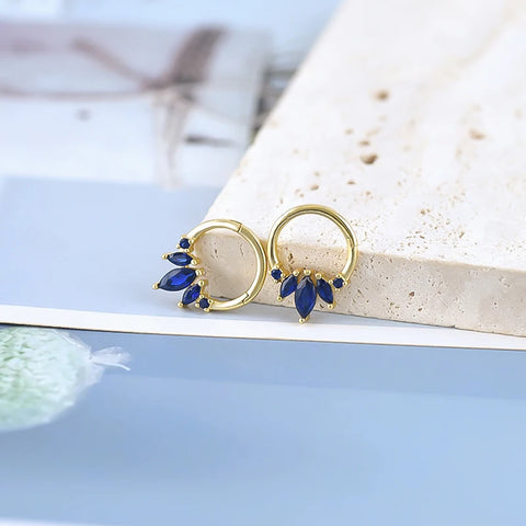 Sterling Silver Needle Multi-color Zircon Hoop Ring Luxury Crystal Piercing