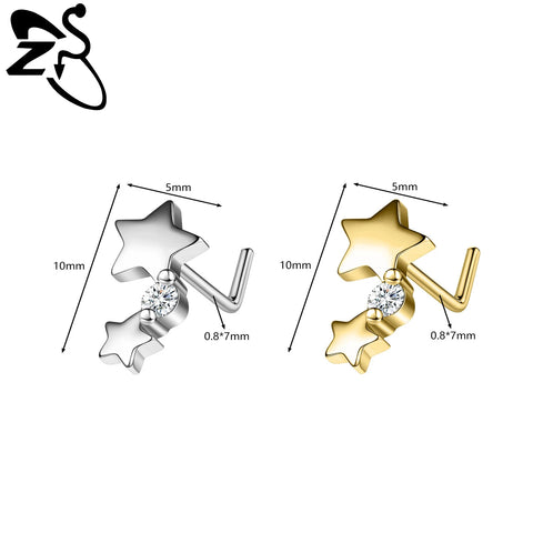 Stainless Steel Nose Ring 7MM L Rod Nose Stud Moon butterfly Shape Pendant Earring Helix