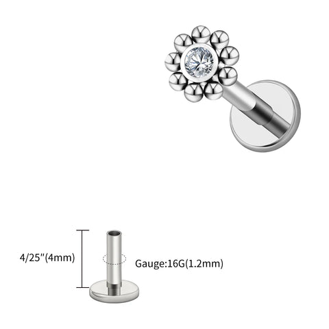 Titanium Mini Beaded Sun Labret Stud CZ Flower Tragus Cartilage Helix