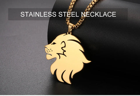 Punk Lion Head Pendant Necklace for Women Men Rock Hip Hop Animal Charms Choker