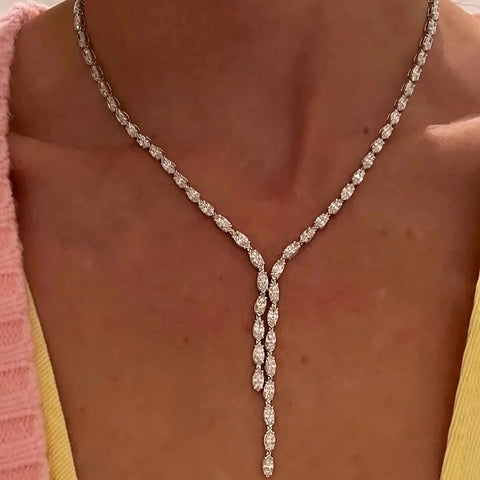 Y Shape Long Necklace Rhinestone Choker Chain Simple Jewelry Crystal Drop Necklace