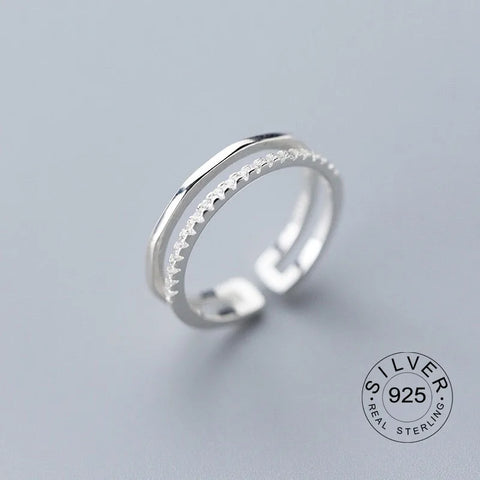 Sterling Silver Rings For Women Geometric Fine Jewelry Finger Adjustable Plant Leaf Star Zircon Ring